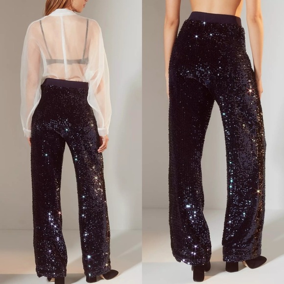 Urban Outfitters Light Before Dark Solene Wide-Leg Sequin Pants Blue Black Small - Picture 2 of 16
